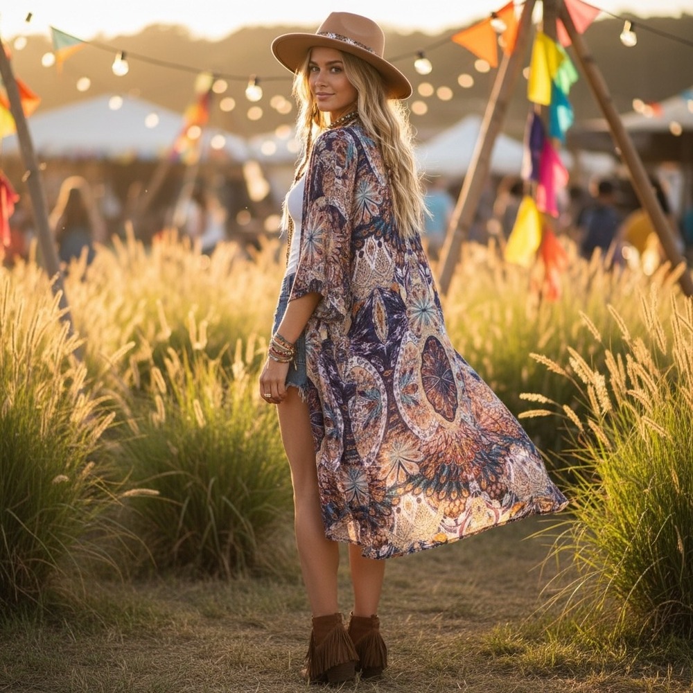 Cowgirl Justice Kimono Cardigan Paisley‎ Peacock Boho Festival Gypsy Hippie M